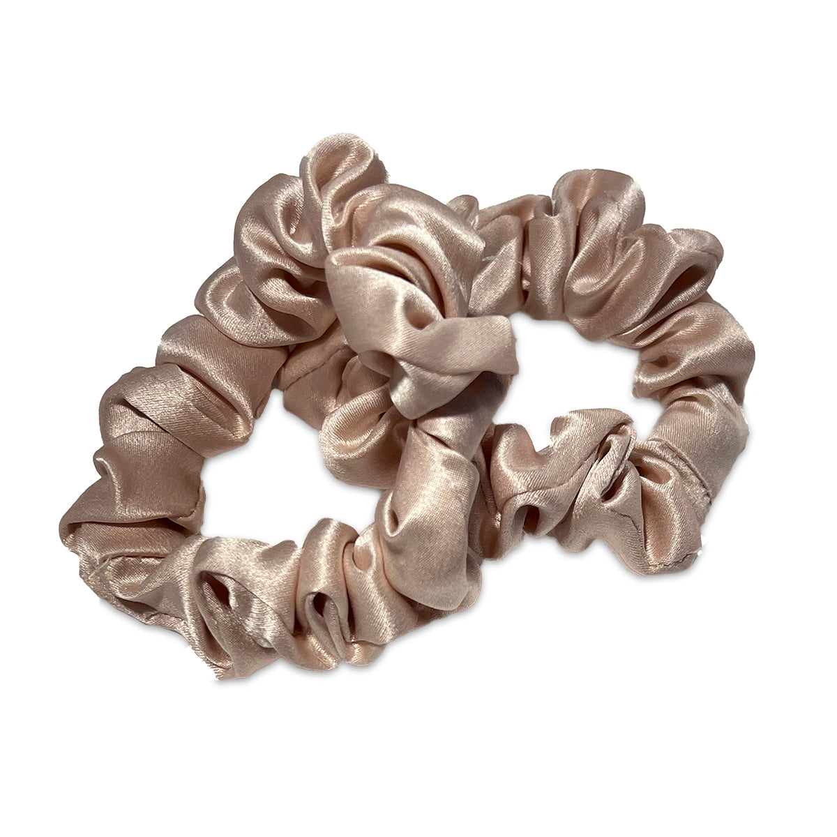 Photo showing two 100% mulberry silk hair scrunchies