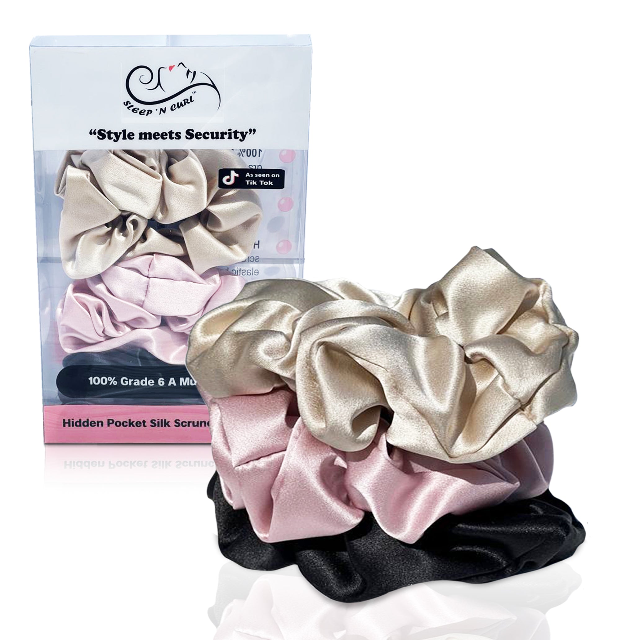 100% Pure Mulberry Silk HIDDEN Pocket SCRUNCHIES